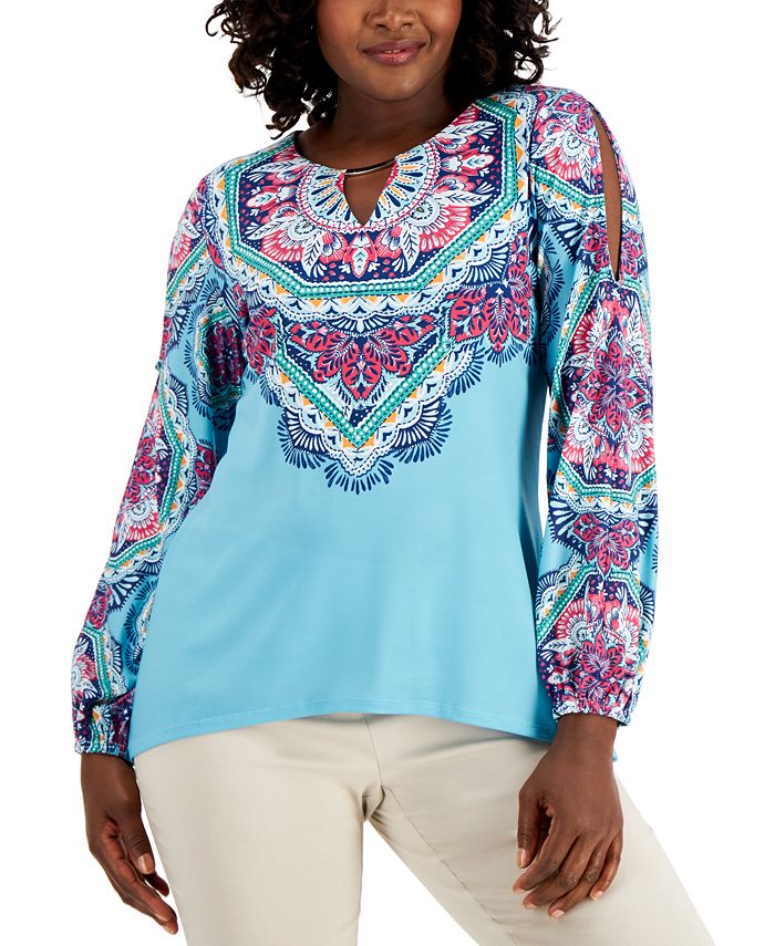 JM Collection Plus Size Embroidered Keyhole Tunic, Created for Macy's -  Macy's
