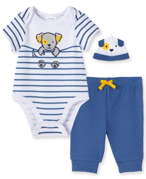 Little Me Baby Boys 3-Pc Puppy Bodysuit Jogger Pants & Hat Set
