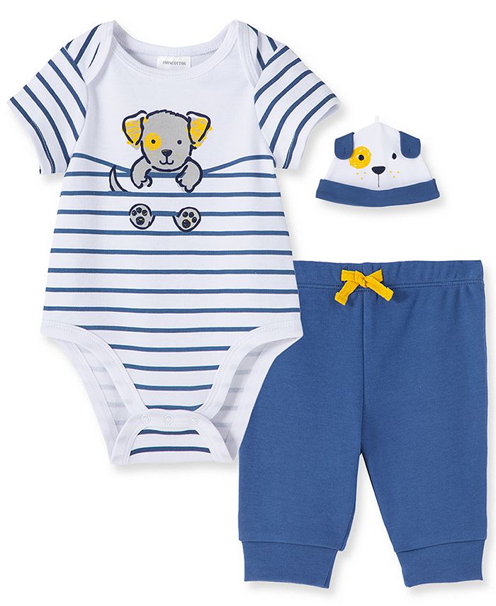Little Me Baby Boys 3Pc. Puppy Bodysuit, Jogger Pants & Hat Set Macy's