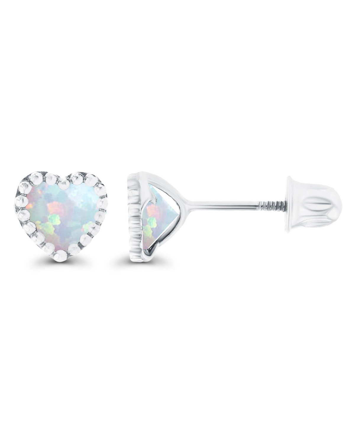 CreatedOpal Heart Screwback Earrings in Sterling Silver (Also in 14k Rose Gold Over Silver or 14k Gold Over Silver) - White