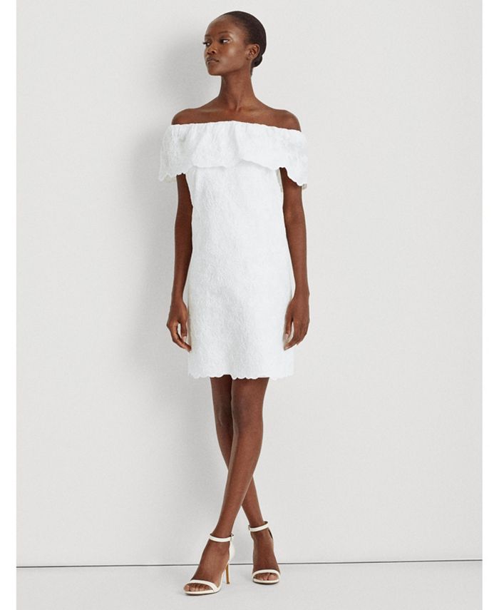 White eyelet off sale the shoulder dress