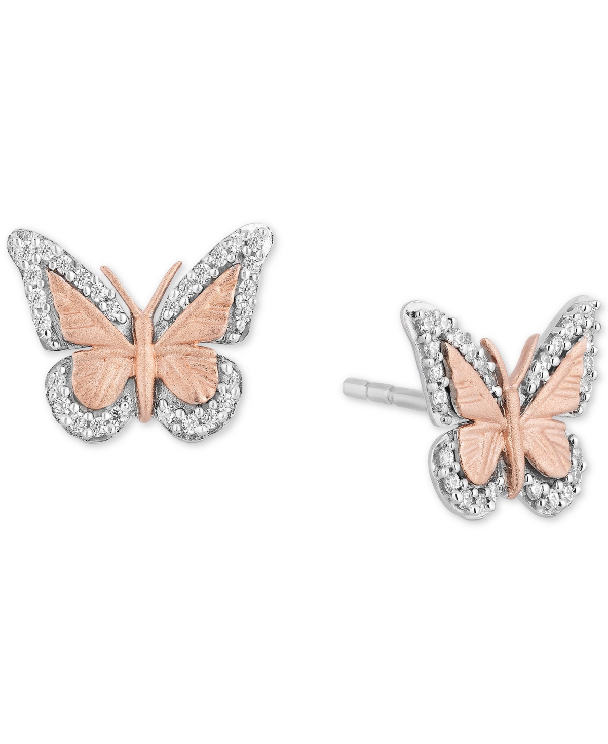 Diamond Butterfly Stud Earrings (1/7 ct. t.w.) in Sterling Silver & 14k Rose Gold - Rose Gold/ Sterling Silver