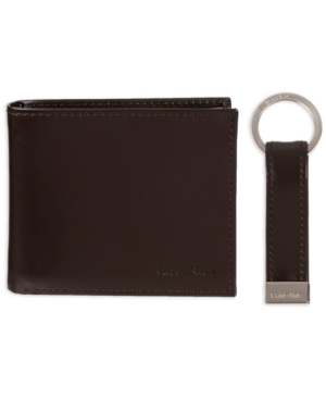 Calvin Klein Men's Rfid Passcase Wallet & Key Fob Set In Brown