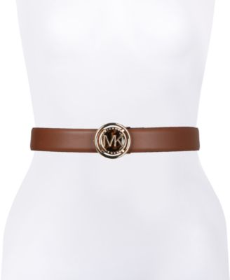 MICHAEL Michael Kors Faux Tortoiseshell Buckle Leather Belt Brown/Gold L Michael Kors 38mm Leather Reversible MK Logo Plaque Buckle  main image 3