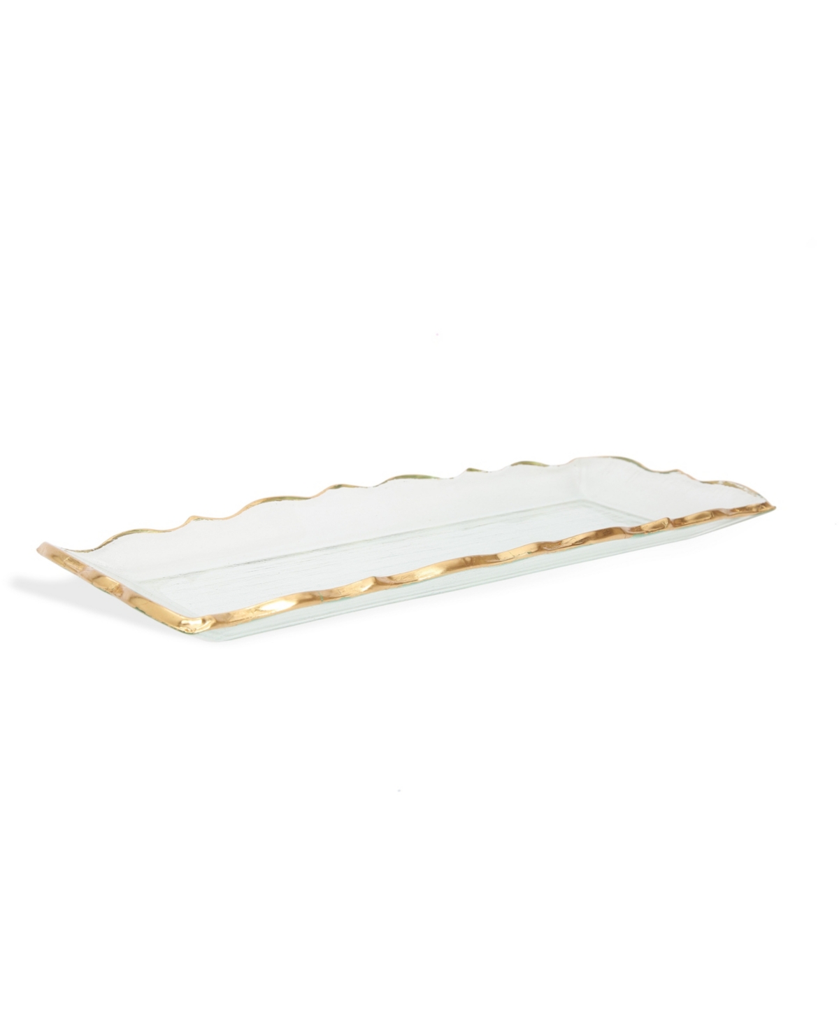 Shop Classic Touch Glass Oblong Tray With Edge In Clear,gold-tone