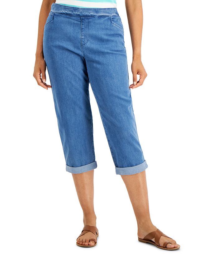 Karen Scott Petite Denim Pull-On Capri Pants, Created for Macy's - Macy's