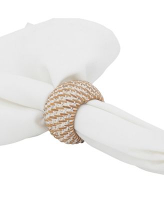 Rattan Napkin Rings with Woven Design, Set of 4, 2.4" x 2.4"