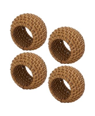 Rattan Napkin Rings with Woven Design, Set of 4, 2.4" x 2.4"