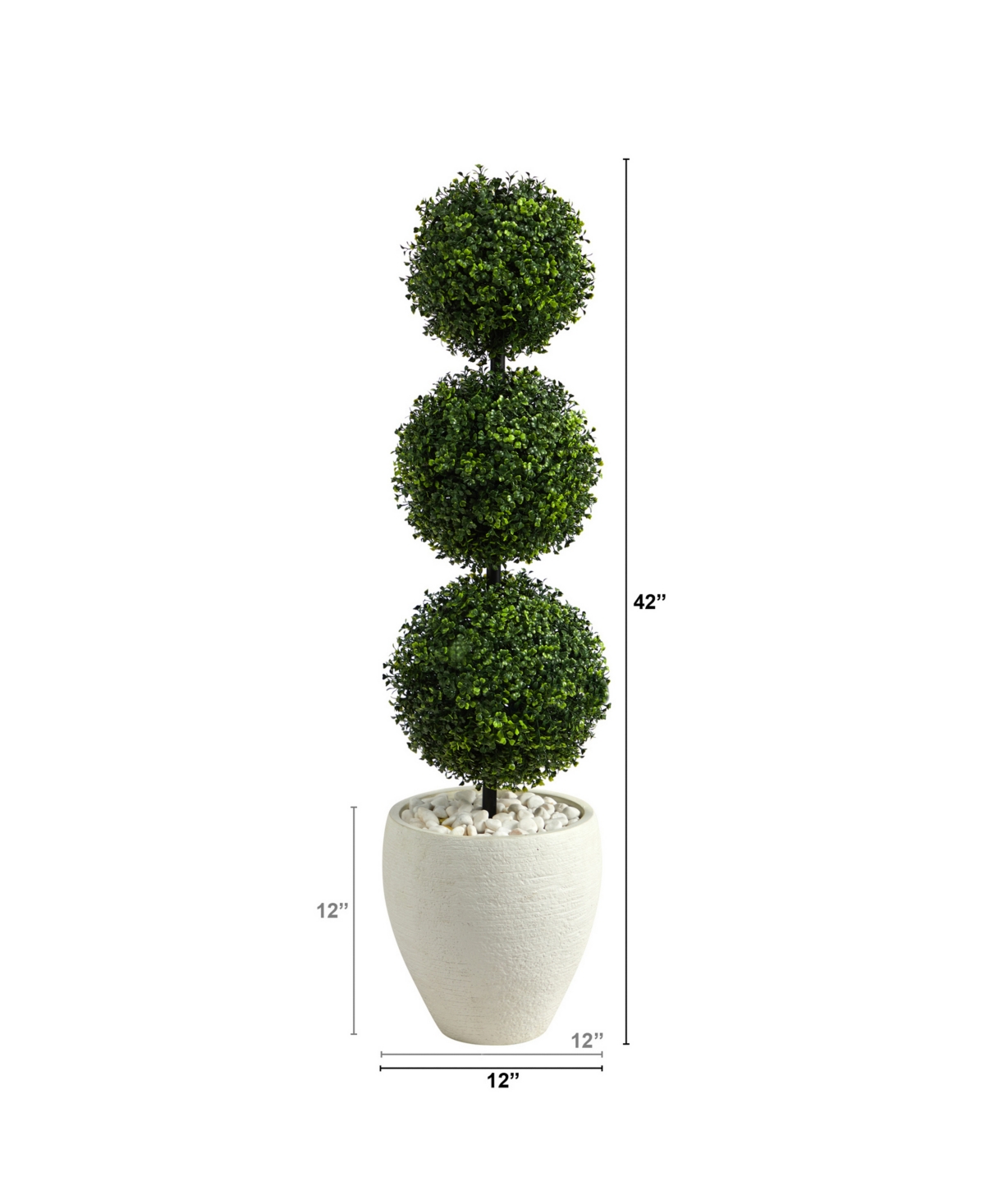 Nearly Natural 3.5ft. Boxwood Triple Ball Topiary Artificial Tree In White Planter (indoor/outdoor) In Green
