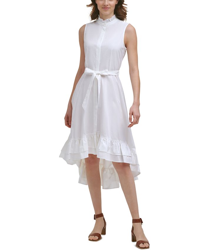 Calvin Klein Cotton Ruffled Mock-Neck Midi Dress & Reviews - Dresses -  Women - Macy's