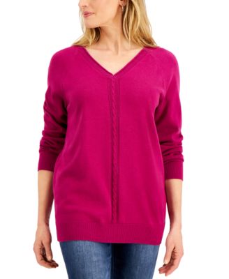 Karen Scott V-Neck Cable-Knit Sweater, Created for Macy's