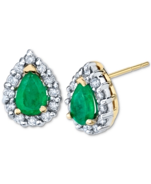 Macy's Emerald (3/4 Ct. T.w.) & Diamond (1/4 Ct. T.w.) Stud Earrings In 14k Gold In Gold