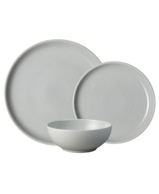 Denby - Soft Grey Intro Coupe 12 pc Set includes 4 dinner plates, 4 salad plates, and 4 cereal bowls