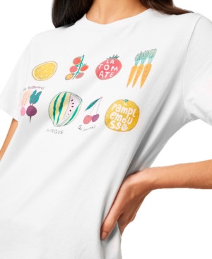French Connection Le Legumes Graphic T-shirt In Linen White