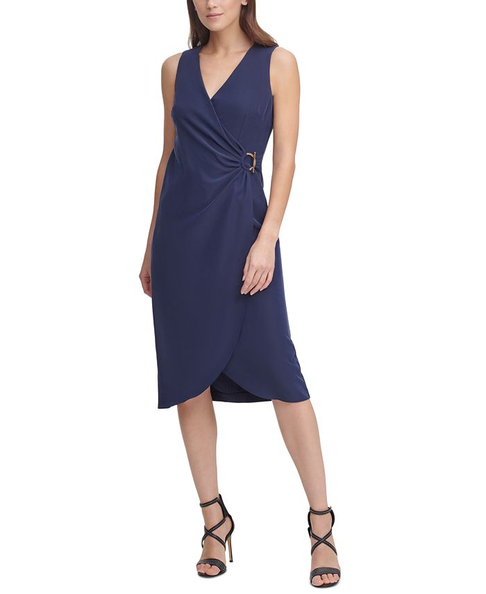 DKNY Faux-Wrap Hardware-Detail Midi Dress & Reviews - Dresses - Women ...