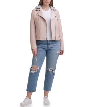 Levi's Trendy Plus Size Hooded Faux-Leather Moto Jacket