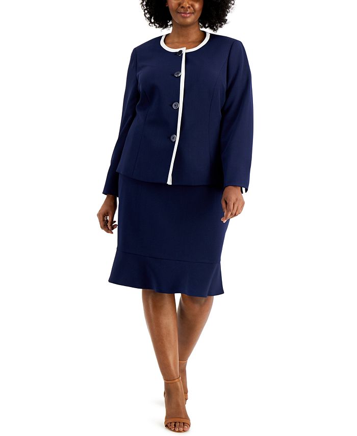 Le Suit Plus Size Flared-Hem Skirt Suit - Macy's