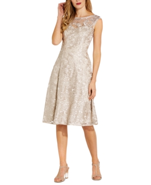 ADRIANNA PAPELL EMBROIDERED A-LINE DRESS