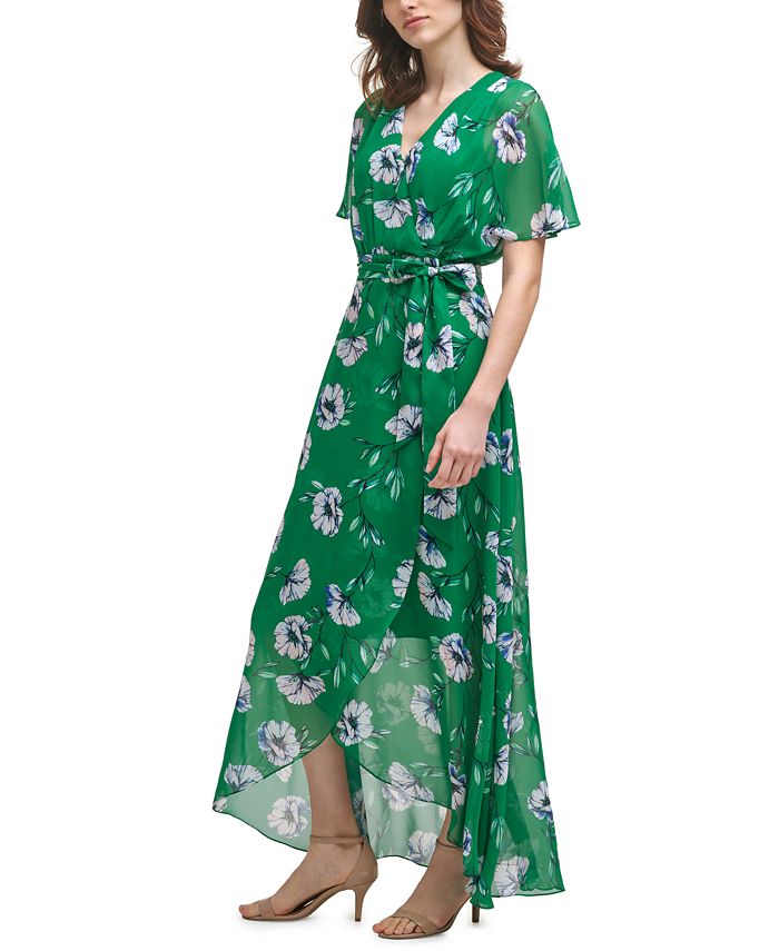 Jessica Howard Petite Floral-Print Split-Sleeve Maxi Wrap Dress - Macy's