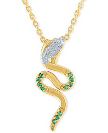Lab-Created Emerald (1/20 ct. t.w.) & Diamond Accent Snake 18" Pendant Necklace in 14k Gold-Plated Sterling Silver