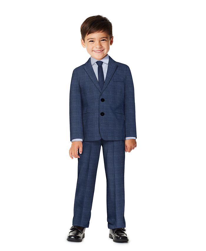 Calvin Klein Little Boys Stretch Textured Plaid Suit Set, 4-piece Set ...