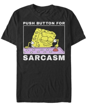 Fifth Sun Men's Sarcasm Button Meme Short Sleeve Crew T-shirt In Black
