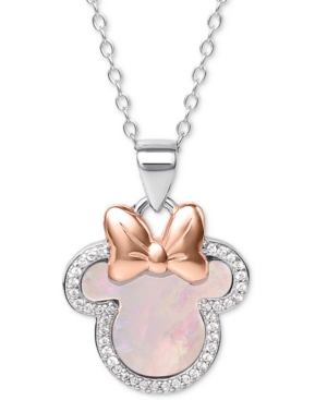 Disney Mother-of-pearl & Cubic Zirconia Minnie Mouse 18" Pendant Necklace In Sterling Silver & 18k Rose Gol