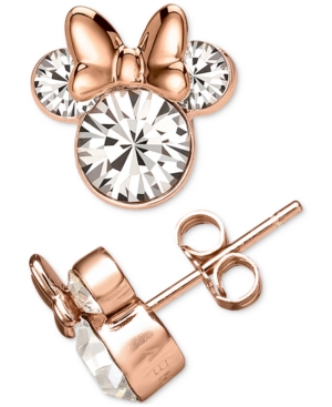 Disney Cubic Zirconia Minnie Mouse Stud Earrings In 18k Rose Gold-plated Sterling Silver In Rose Gold Over Silver