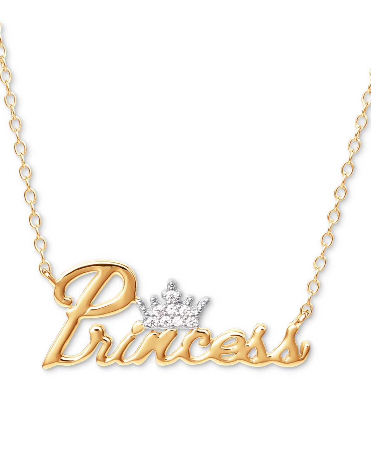 Cubic Zirconia Princess Tiara 18" Pendant Necklace in 18k Gold Over Silver - Gold Over Silver