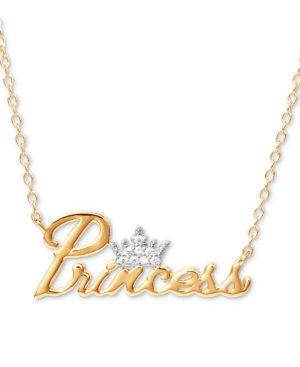 Disney Cubic Zirconia Princess Tiara 18" Pendant Necklace In 18k Gold Over Silver