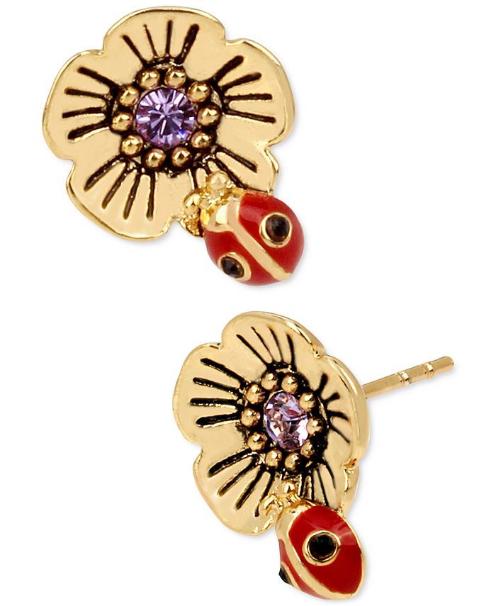 COACH Gold-Tone Crystal Ladybug & Tea Rose Stud Earrings & Reviews -  Earrings - Jewelry & Watches - Macy's
