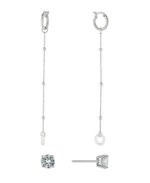 Cubic Zirconia Studs and Hoop Chain Drop Air Pods Holder in Gold Over Fine Silver Plated