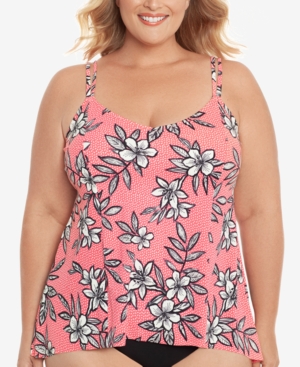 Swim Solutions Plus Size Catalina Coral Princess Printed Tankini Top Created for Macy's Women's Swimsuit