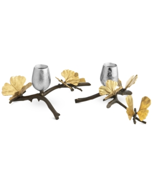Shop Michael Aram Butterfly Ginkgo Set Of 2 Candle Holders In Silver
