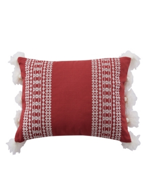 Levtex Kassandra Tassel Embroidered Decorative Pillow, 14" X 18" In Red