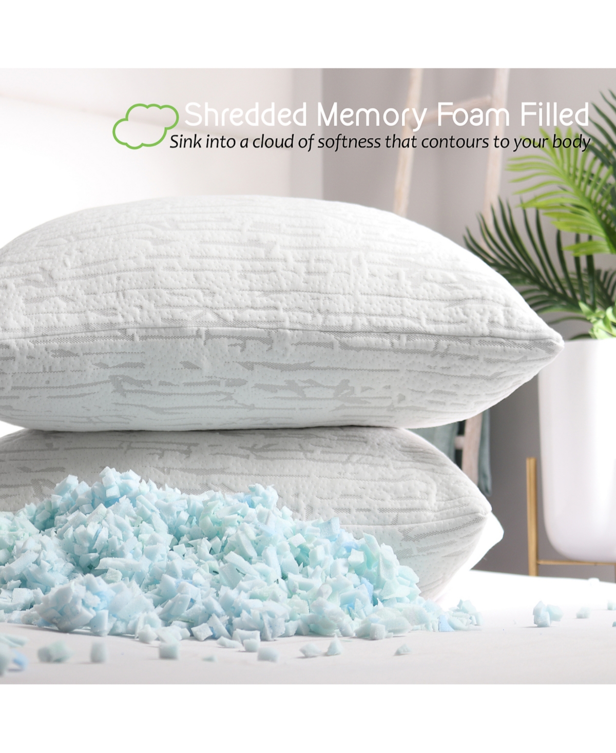Clara Clark Shredded Memory Foam Pillow, Queen, Set of 4