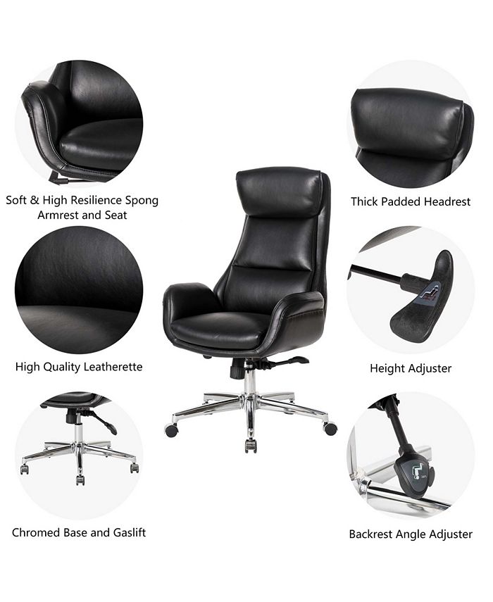 Glitzhome MidCentury Modern Air Leatherette Adjustable Swivel High Back Office Chair Macy's