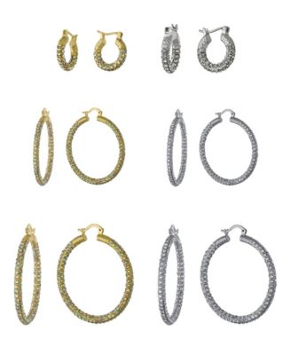 Shop Macy's Crystal Click Top Hoop Earrings In Gold Or Silver Plate In 15mm To 50mm