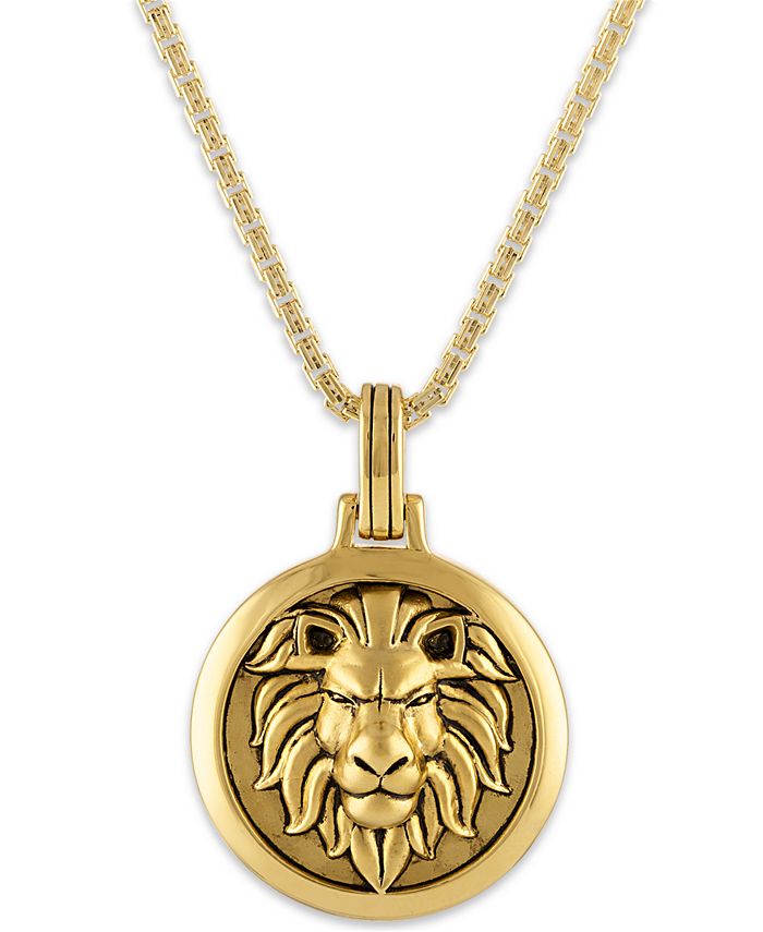 Mens Sterling Silver Plated Copper Lion Head Pendant Necklace For