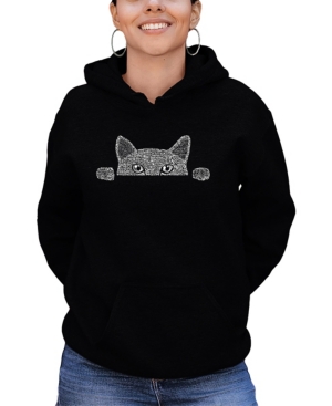 LA POP ART WOMEN'S WORD ART PEEKING CAT HOODED SWEATSHIRT 