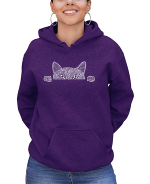 Shop La Pop Art Women's Word Art Peeking Cat Hooded Sweatshirt In Purple
