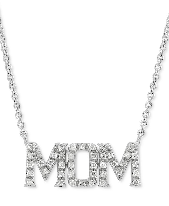 Macy's - Diamond "MOM" 18" Pendant Necklace (1/6 ct. t.w.) in Sterling Silver