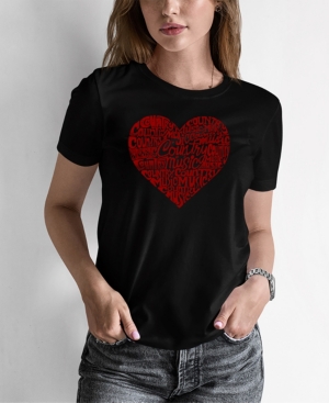 La Pop Art Women's Word Art Country Music Heart T-shirt In Black