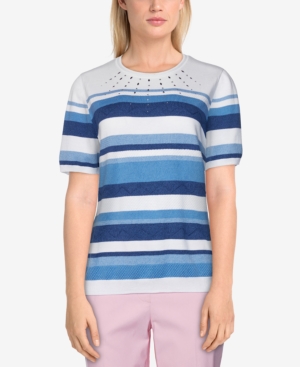 ALFRED DUNNER PETITE CLASSICS EMBELLISHED STRIPED SWEATER
