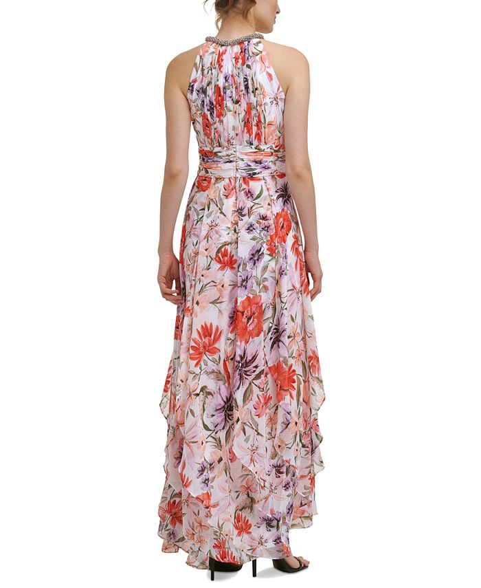 Calvin Klein Embellished Tiered Halter Gown - Macy's