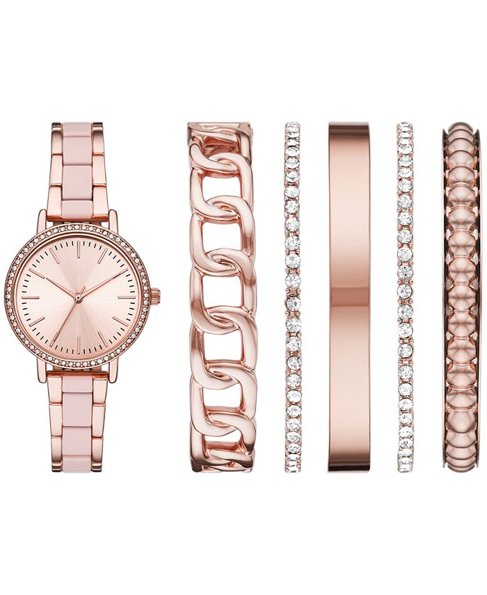 Folio Women's Rose Gold-Tone Blush Bracelet Watch & Bracelet Gift Set ...