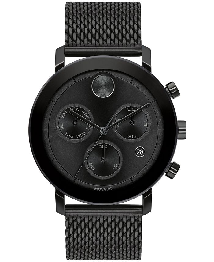 Movado - Men's Swiss Chronograph Bold Verso Black Ion-Plated Steel Mesh Bracelet Watch 42mm