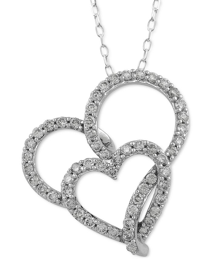 Macy S Diamond Double Heart Pendant Necklace 1 2 Ct T W In 10k White Gold 16 2 Extender Reviews Necklaces Jewelry Watches Macy S