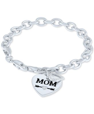 Diamond Mom Heart Charm Bracelet (1/10 ct. t.w.) in Sterling Silver