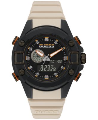 GUESS - Men's Black & Beige Silicone Digital Watch 47mm